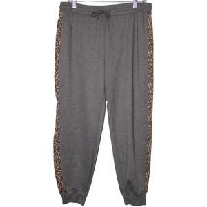 Women's Splendid Gray Tan Brown Cheetah Elastic Joggers Sweatpants Size L Large